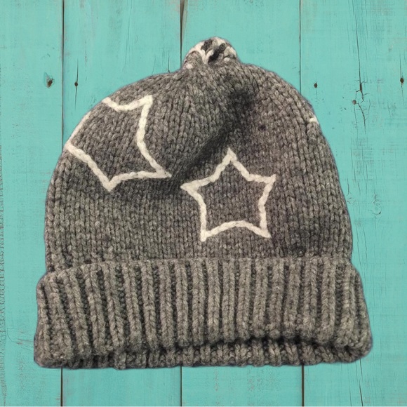 Madewell Alpaca and Merino Wool Blend Gray Winter Hat With White Stars - Picture 1 of 3